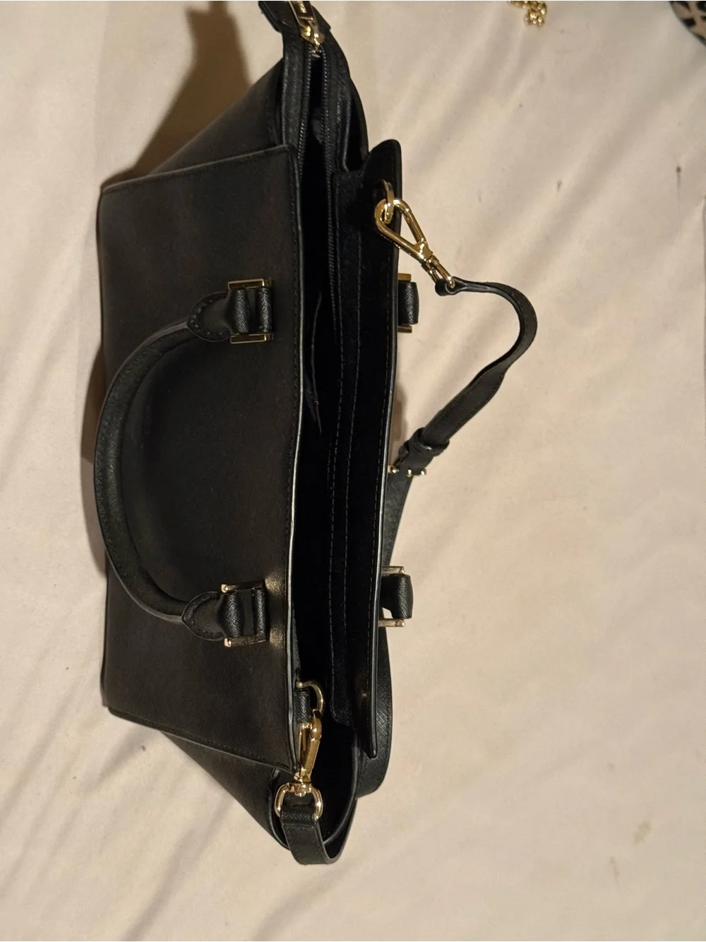 Michael Kors Black Leather Satchel with Gold Hardware